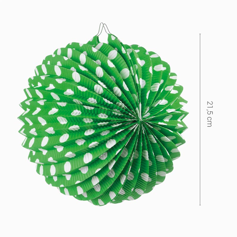 Farolillo Papel Redondo Lunares Feria Ø21,5 cm Verde 12 uds