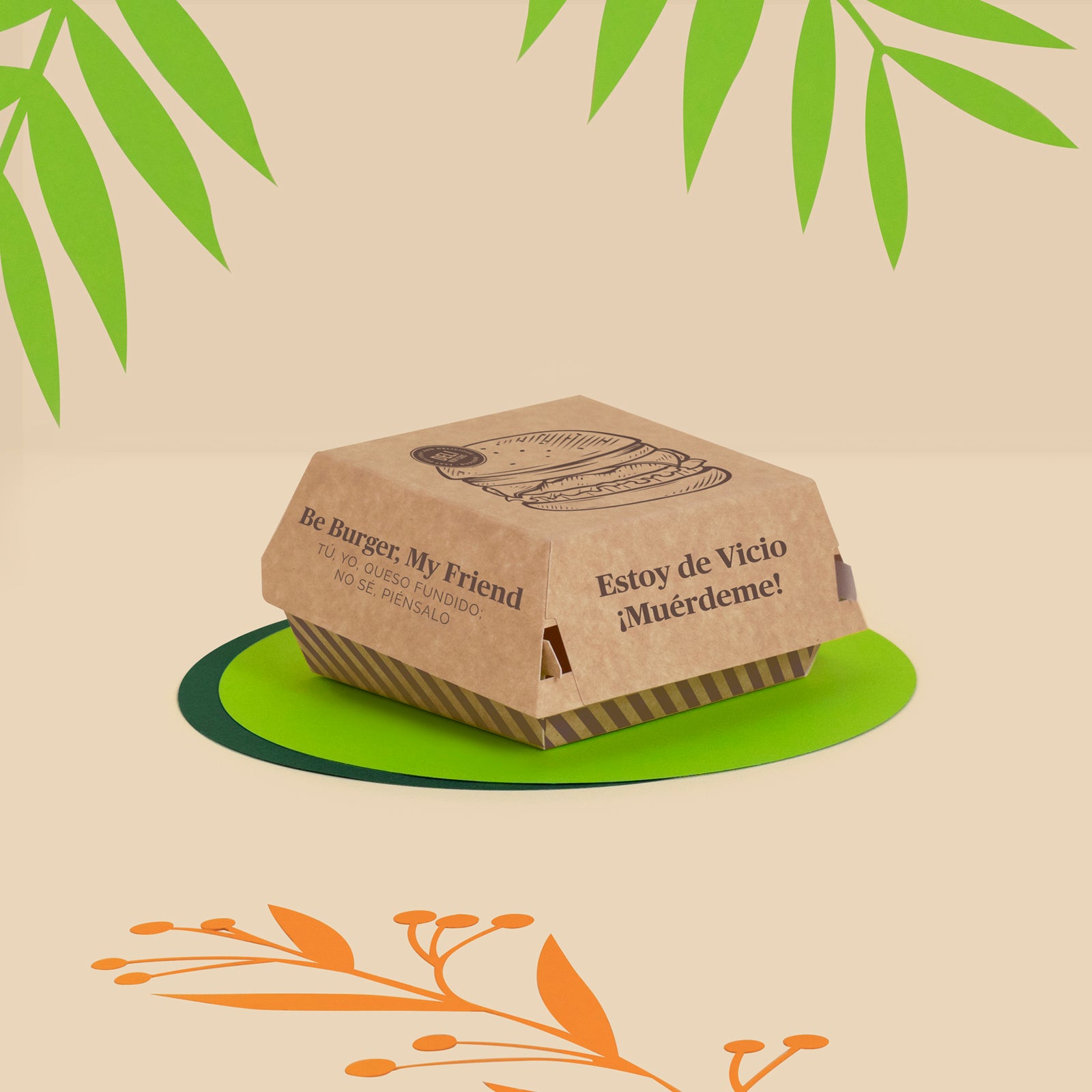 Caja Hamburguesa Cartón Grande 12 x 12 x 10 cm Estampado - Take Away