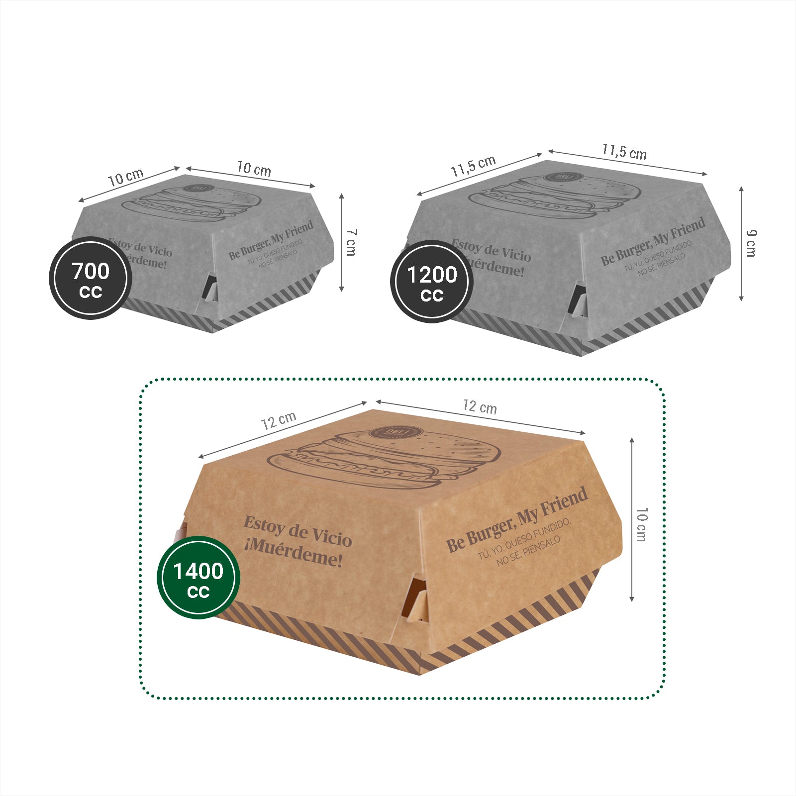 Caja Hamburguesa Cartón Grande 12 x 12 x 10 cm Estampado - Take Away