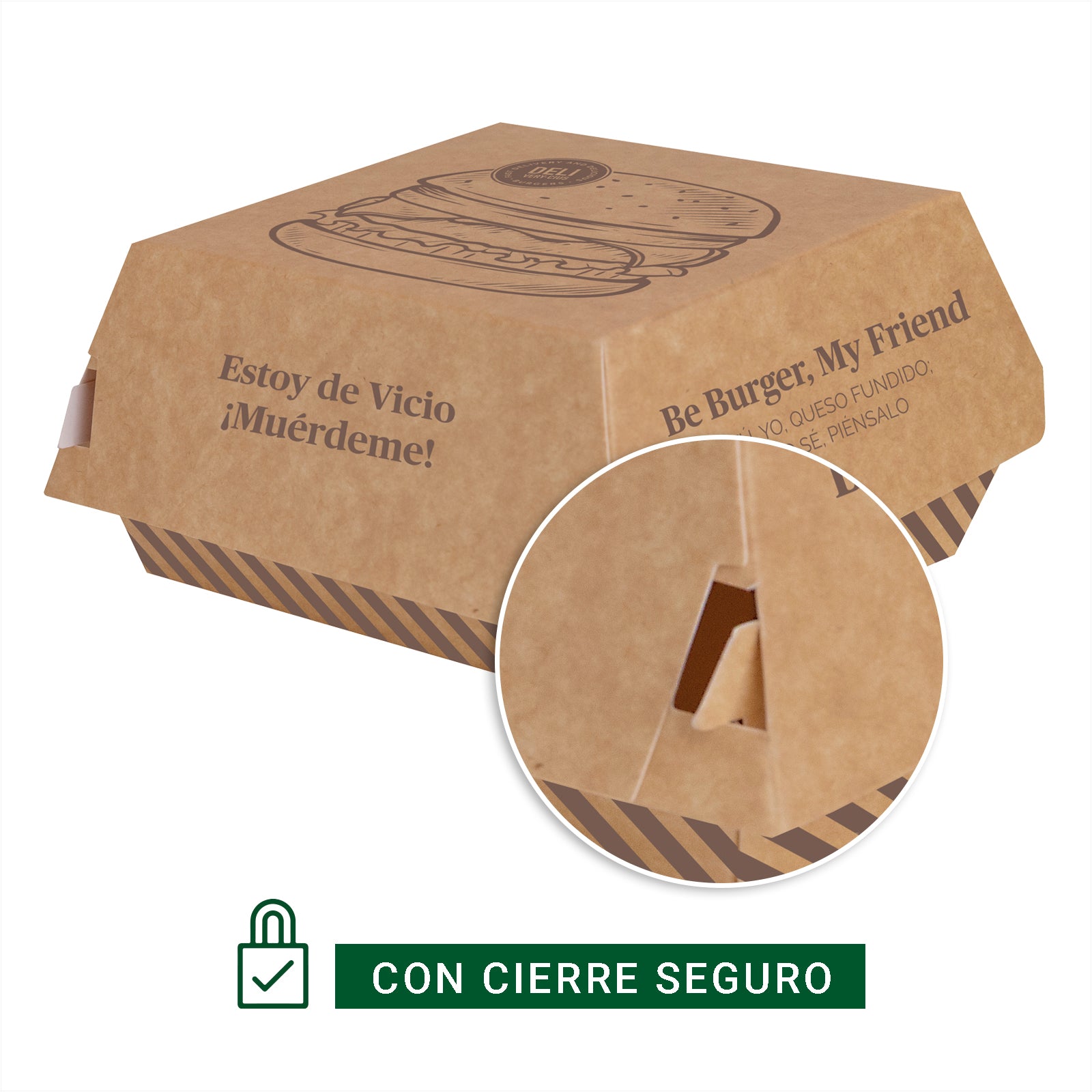 Caja Hamburguesa Cartón Grande 12 x 12 x 10 cm Estampado - Take Away