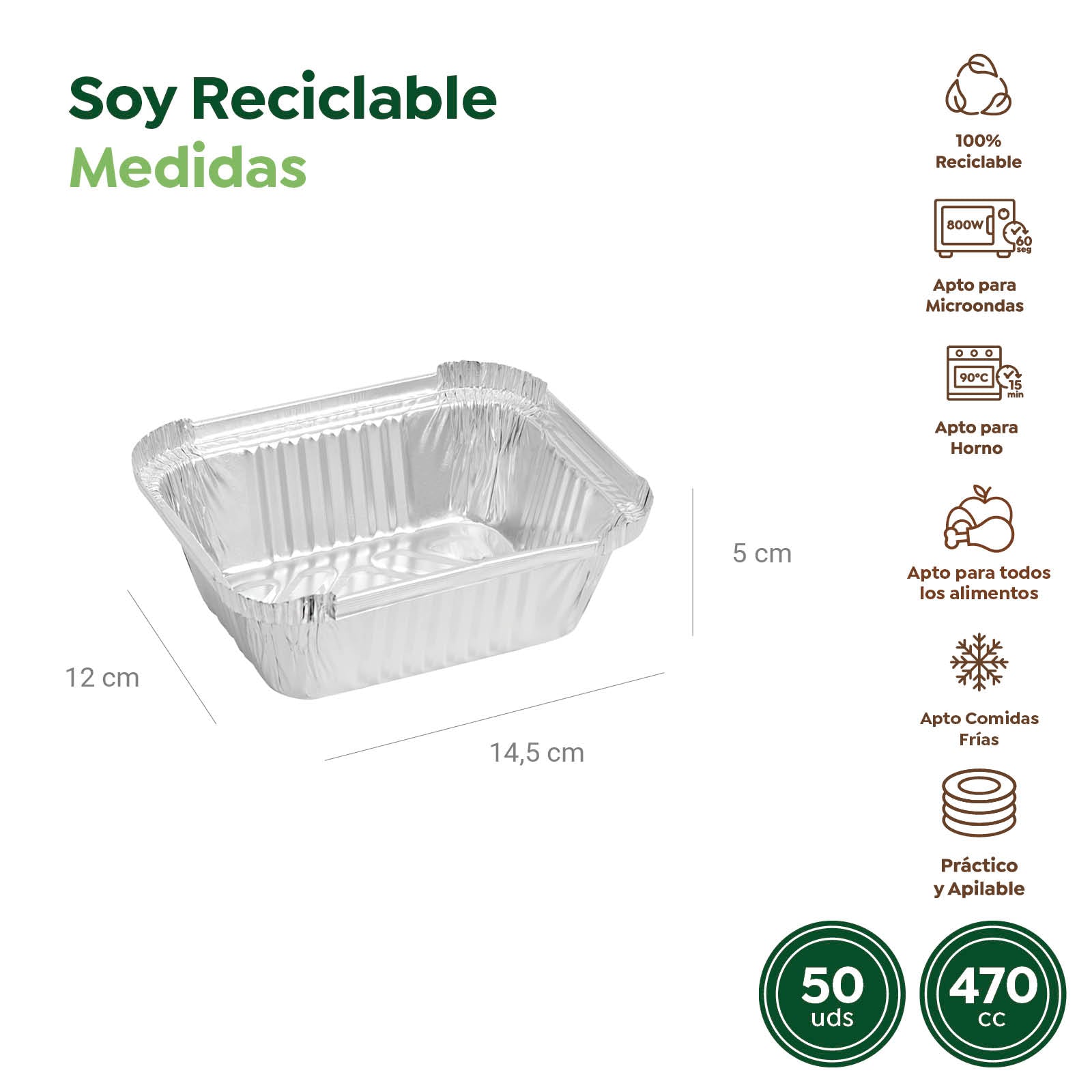 Bandeja Aluminio Mini 470 cc con Tapa Rectangular - Take Away