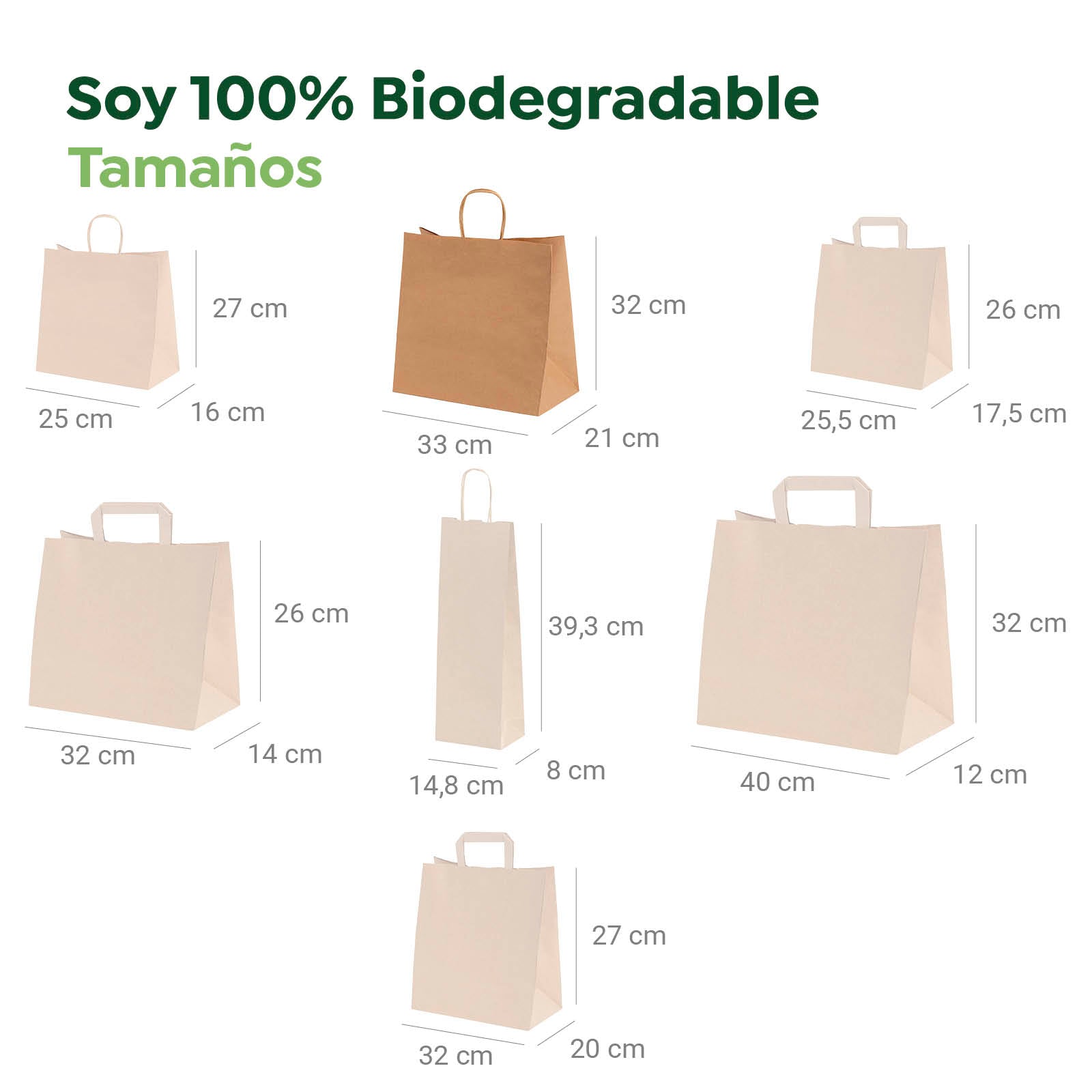 Bolsa Papel Kraft 33 x 21 x 32 cm con Asa Rizada