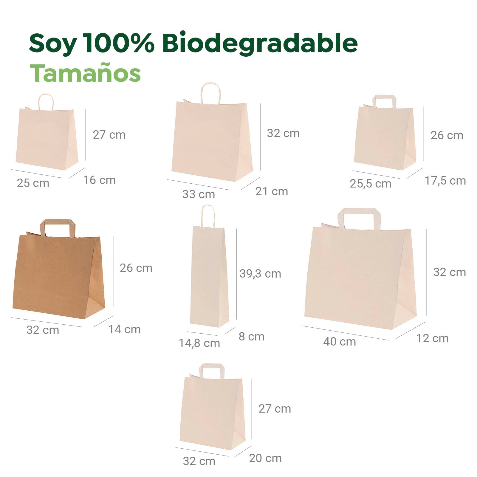 Bolsa Papel Mediana Kraft 32 x 14 x 26 cm con Asa Plana