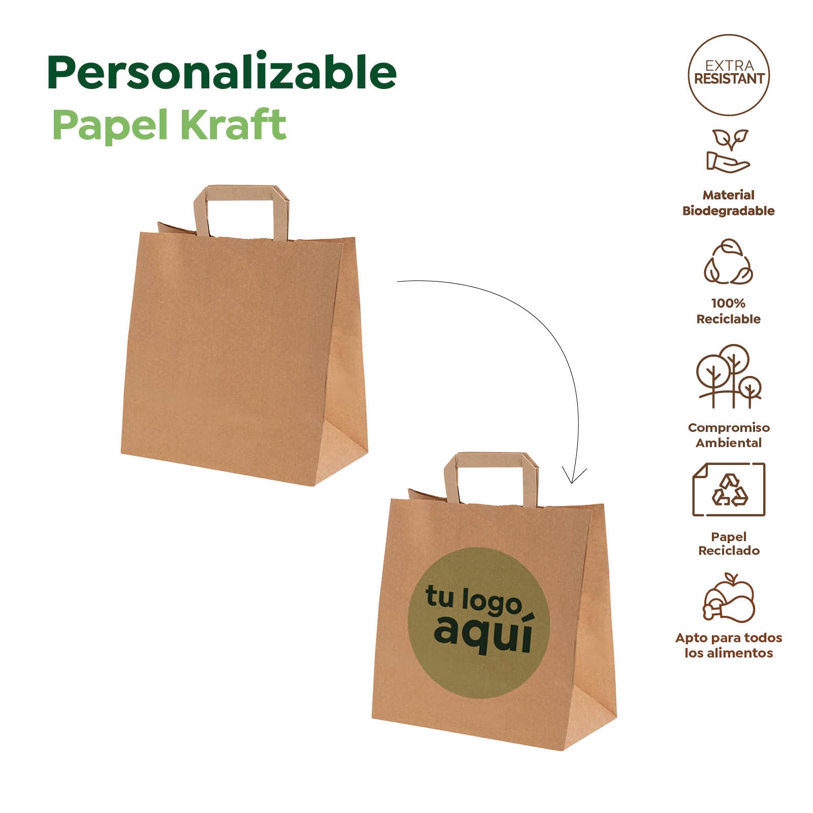 Bolsa Papel Extragrande Kraft 32 x 20 x 27 cm con Asa Plana