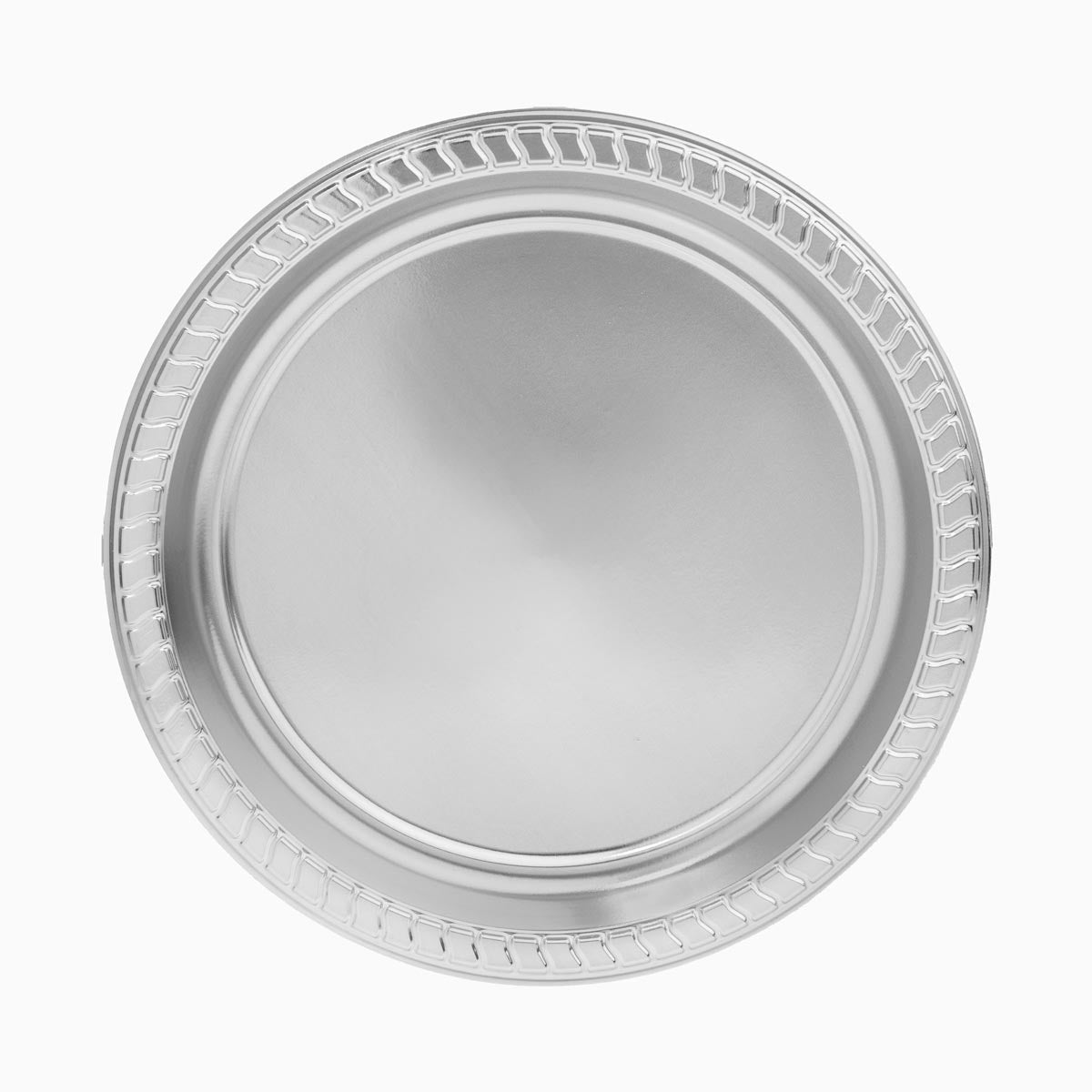 Plato Plástico Reutilizable Llano Redondo Premium Metalizado Ø26cm Plata