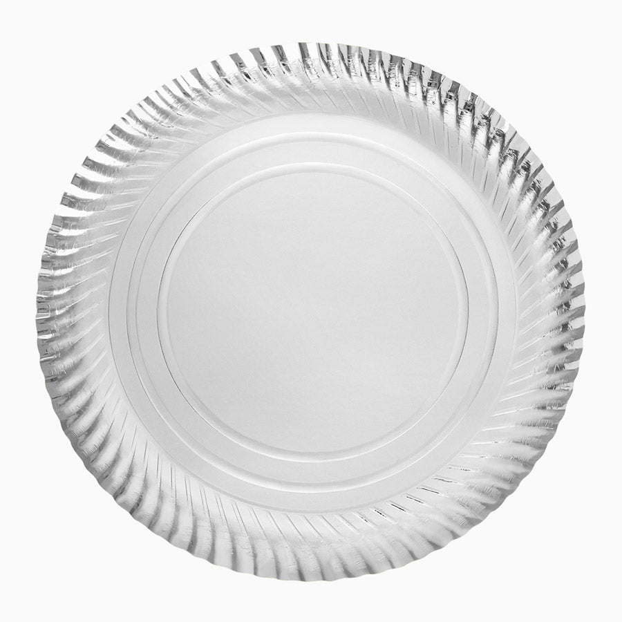 Bandeja Redonda Cartón Metalizada Plata Ø35 cm 50 uds