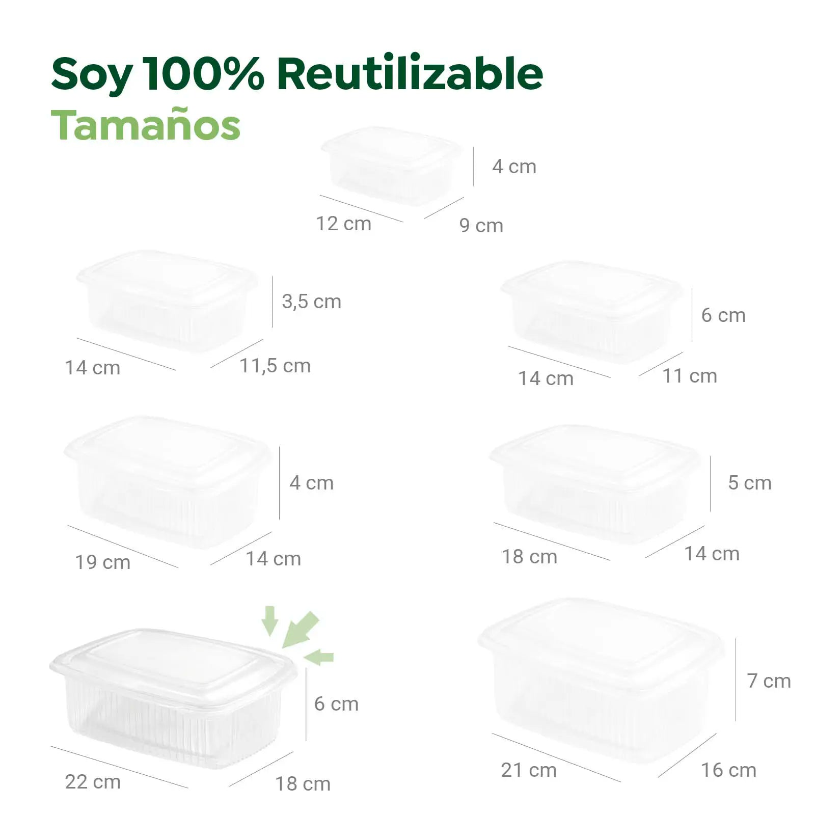 Envase Rectangular Reutilizable Tapa Bisagra 1500cc Transparente 250 Uds