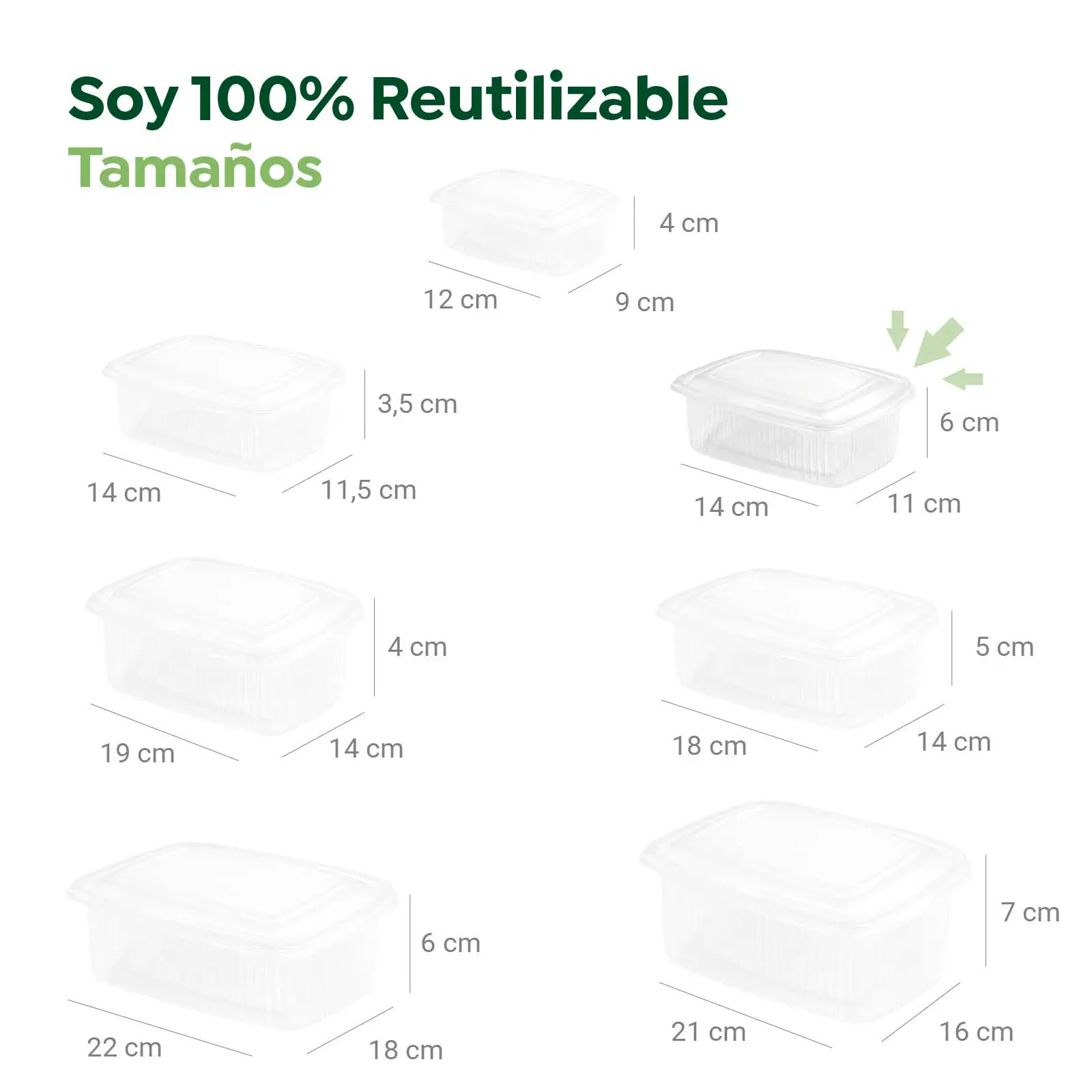 Envase Rectangular Reutilizable Tapa Bisagra 500cc Transparente 108 Uds