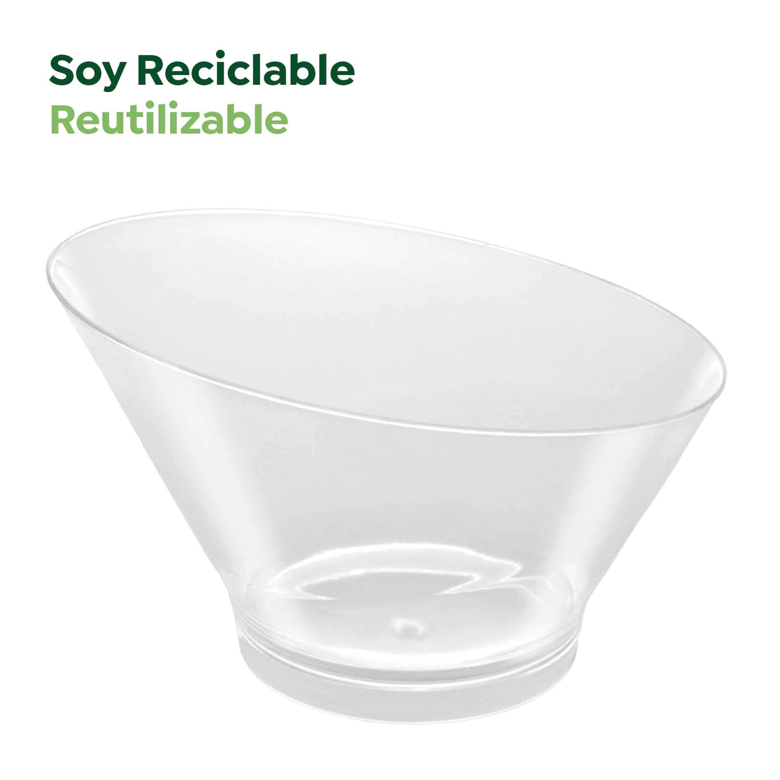Bol Plástico Reciclable Redondo Grande Asimétrico Finger Food 250 cc Transparente