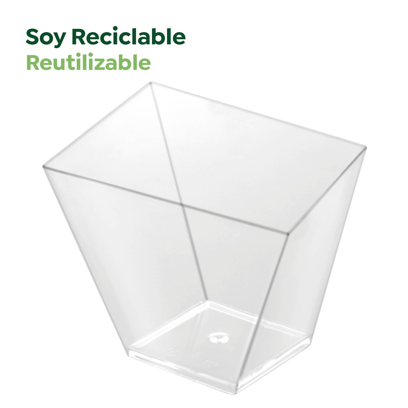 Bol Plástico Reciclable Cuadrado Grande Asimétrico Finger Food 180 cc Transparente