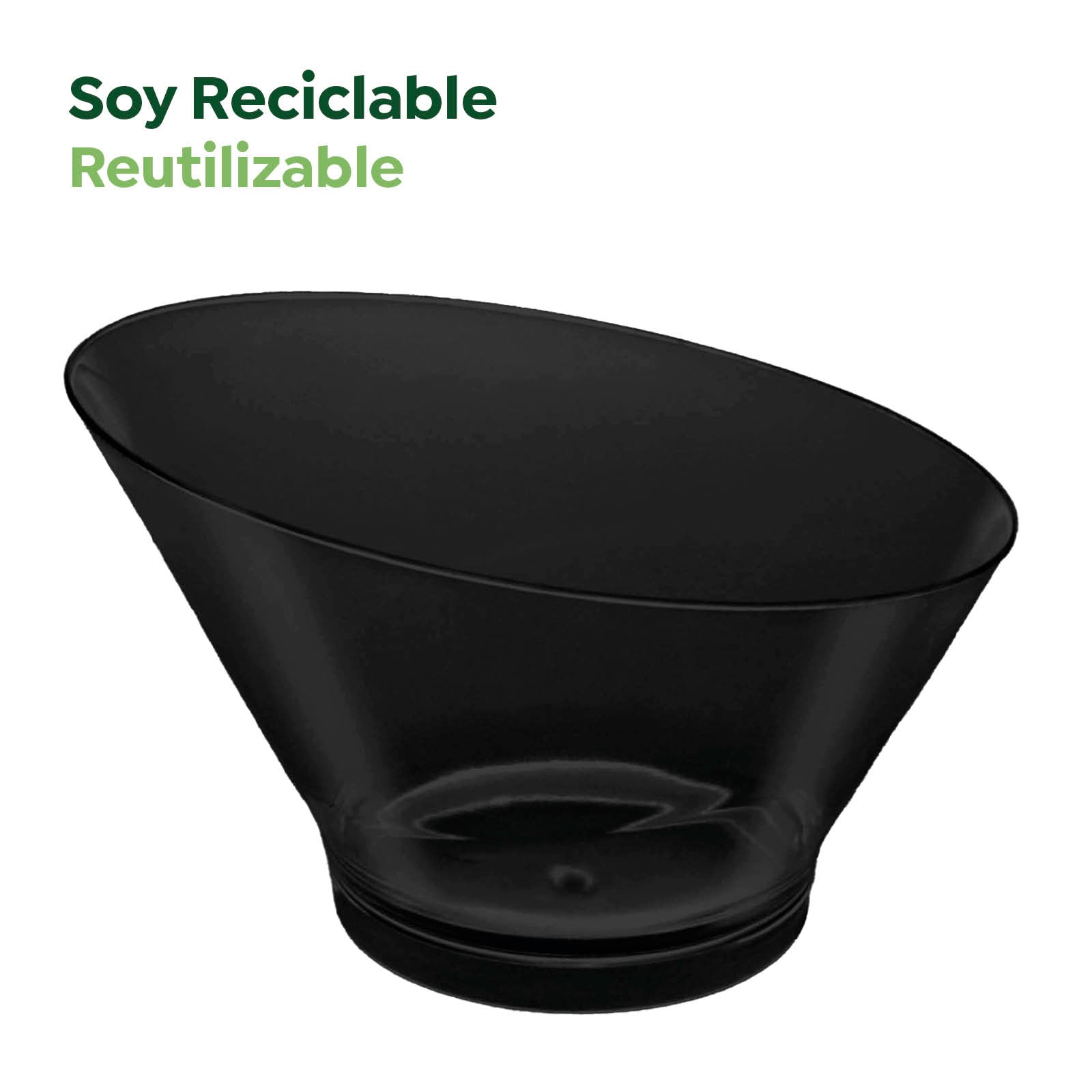 Bol Plástico Reciclable Redondo Grande Asimétrico Finger Food 250 cc Negro