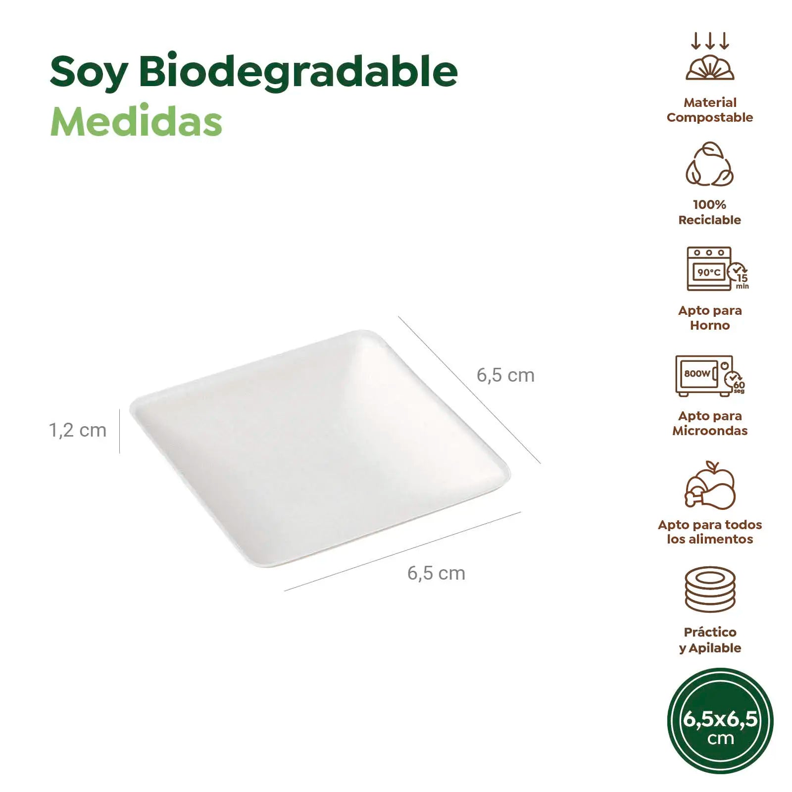 Plato Cuadrado Finger Food Caña de Azúcar 6,5 x 6,5 cm 50 uds