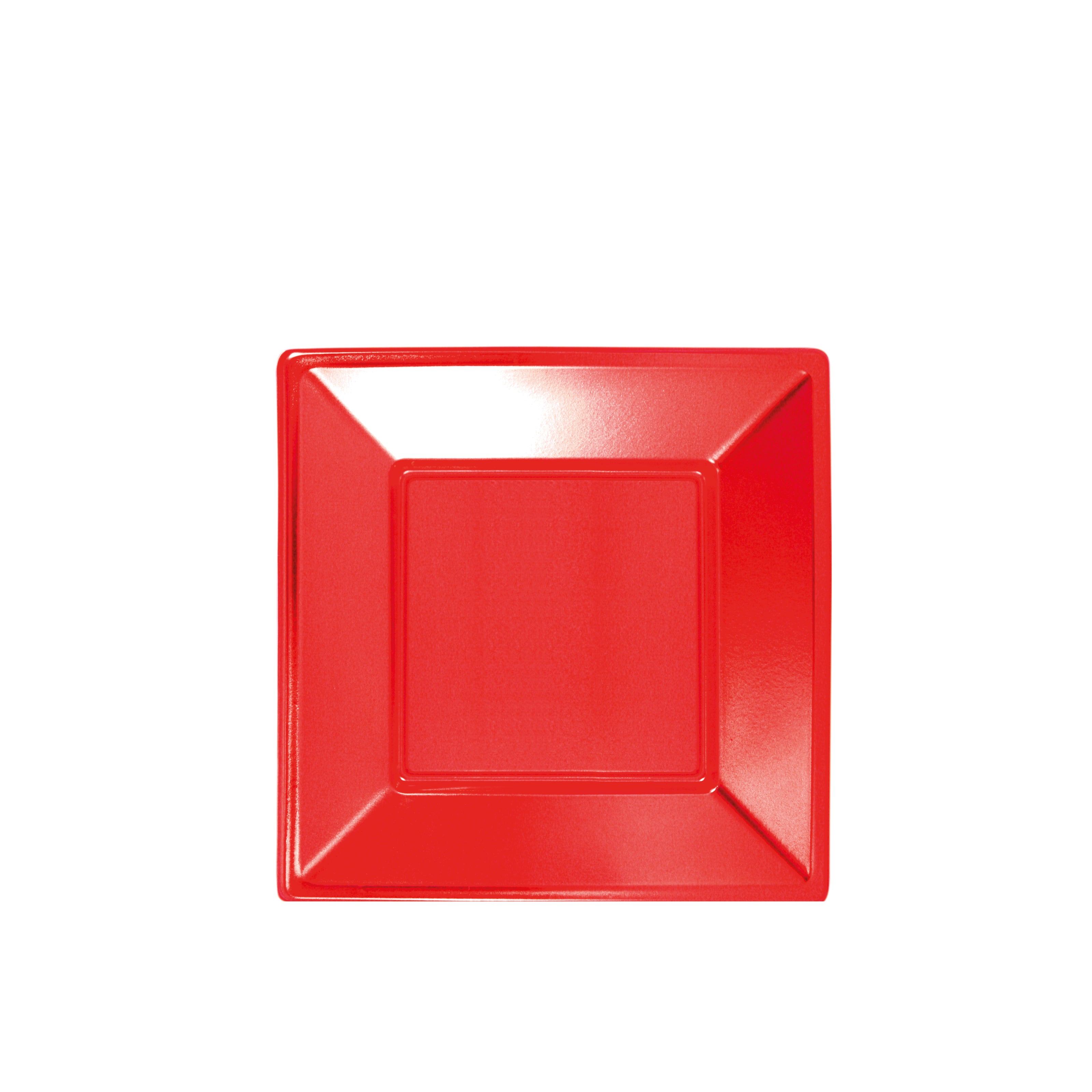 Plato Plástico Llano Cuadrado Metalizado 17 x 17 cm Rojo