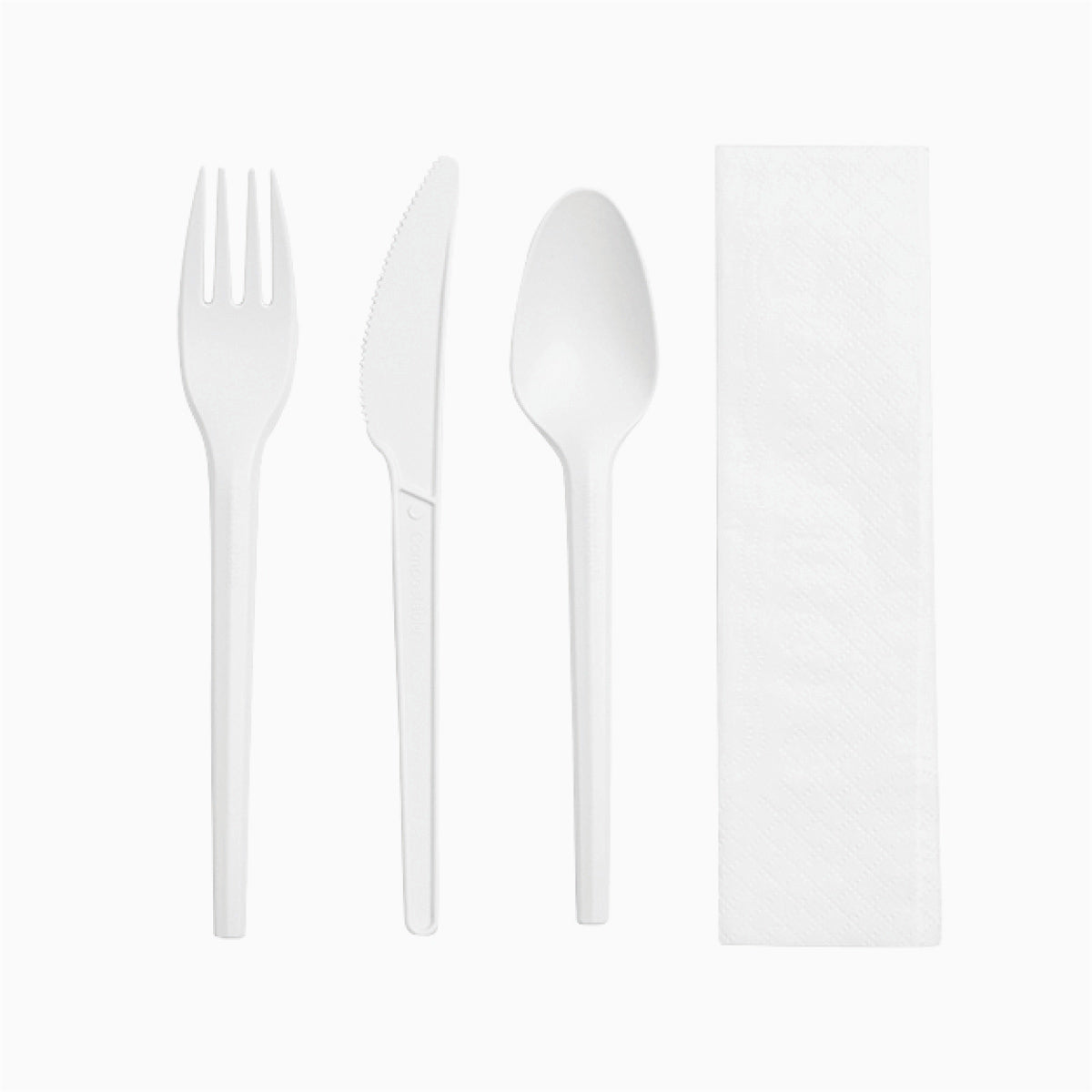 Set CPLA Compostable Servilleta, Cuchara, Cuchillo y Tenedor 16 cm Blanco