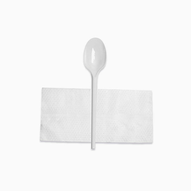 Set Plástico Servilleta y Cuchara 16.5 cm Blanco 500 Uds