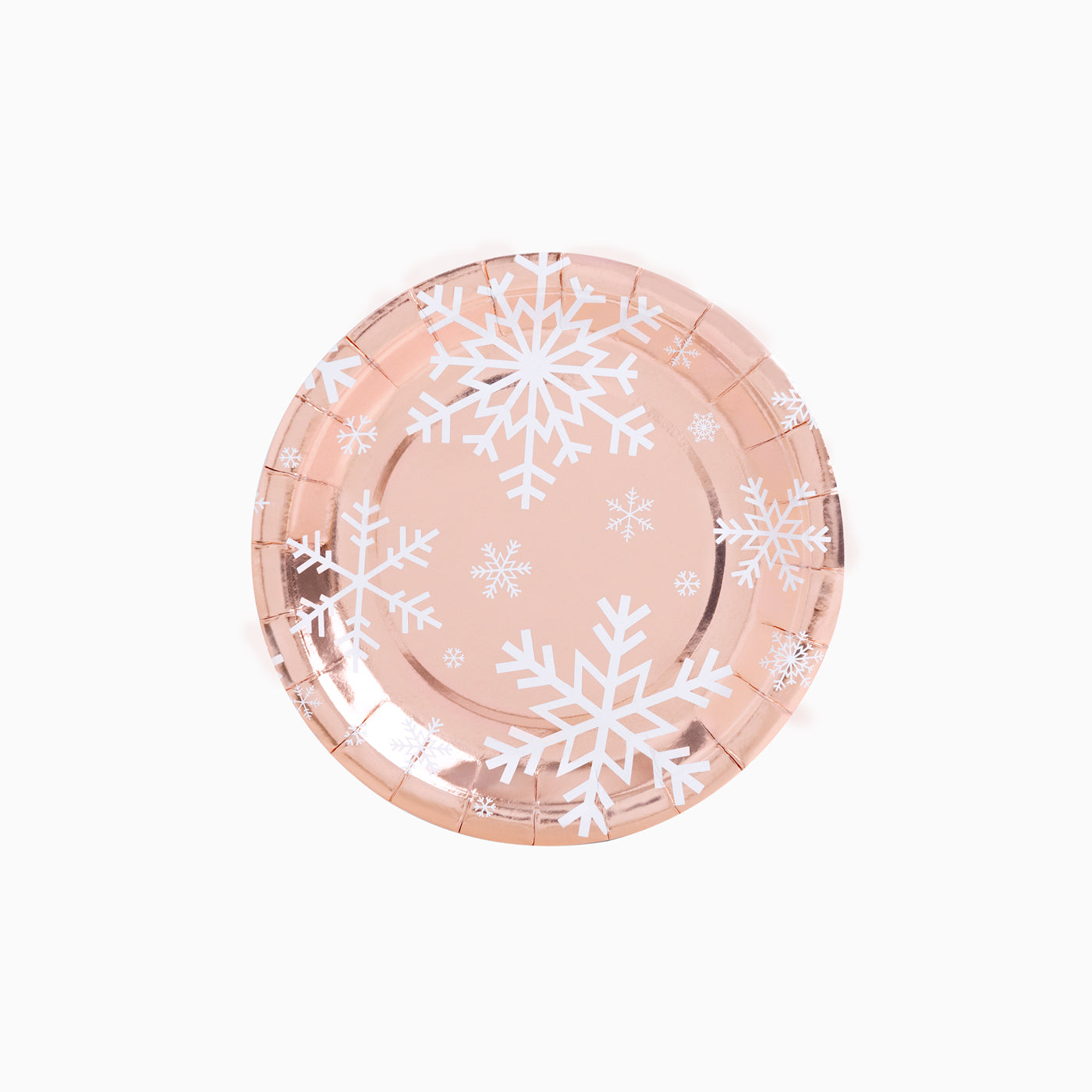 Plato Cartón Llano Postre Navidad Metalizado Ø18 cm Copo de Nieve Oro Rosa