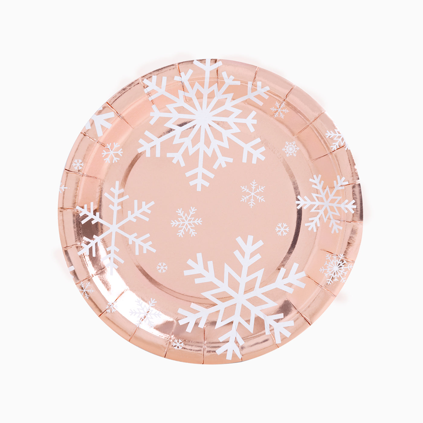 Plato Cartón Llano Navidad Ø23 cm Copo Nieve Oro Rosa