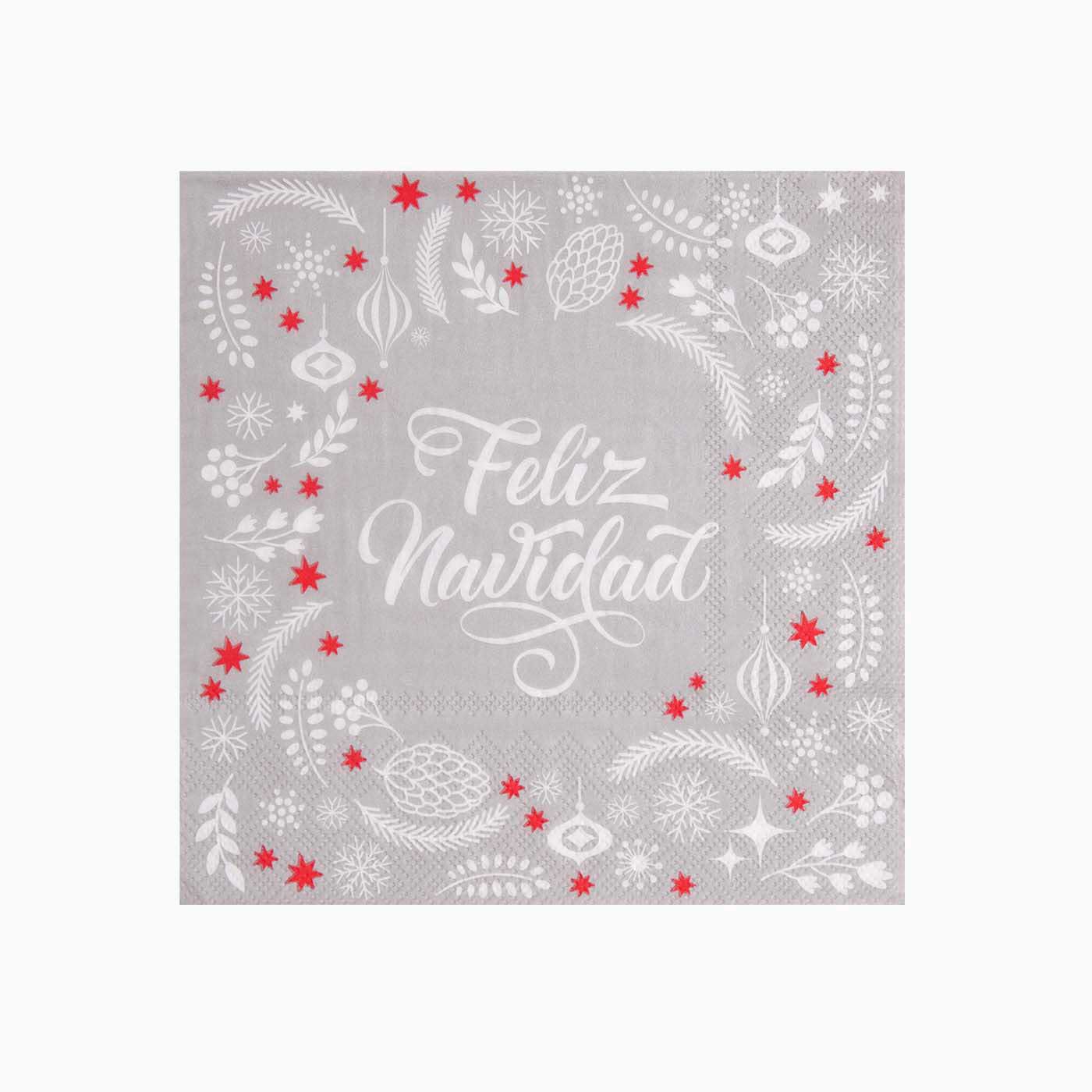 Servilleta "Feliz Navidad" 33cm Plata