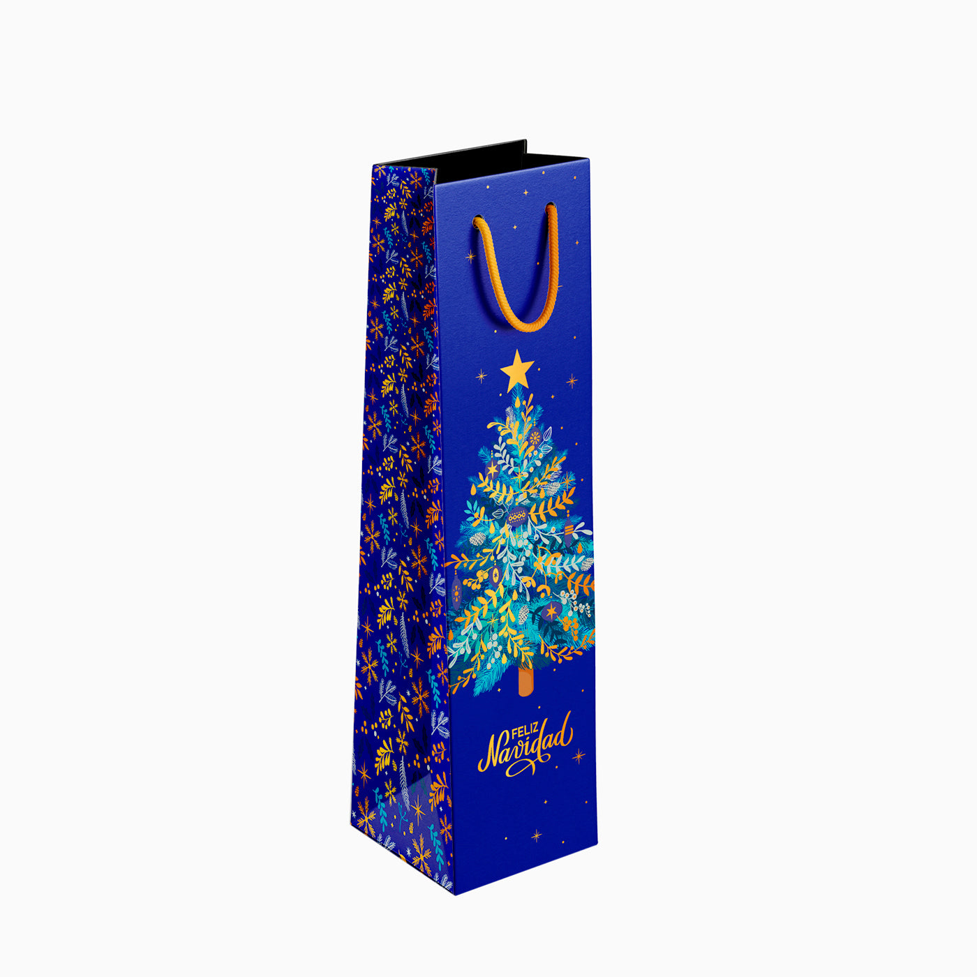 Bolsa Regalo Navidad Botella Árbol Azul Noche