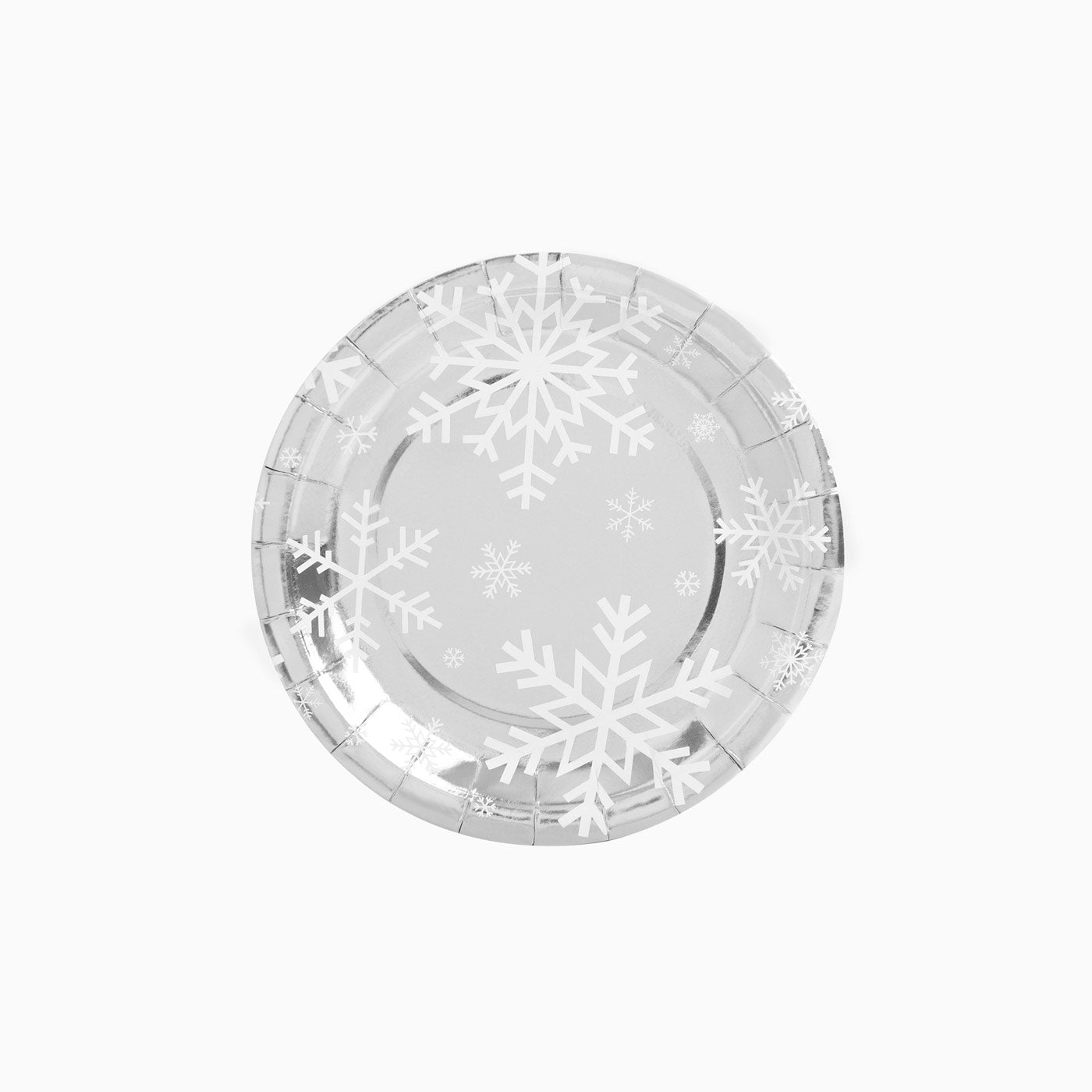 Plato Cartón Llano Postre Navidad Metalizado Ø18 cm Copo de Nieve Plata