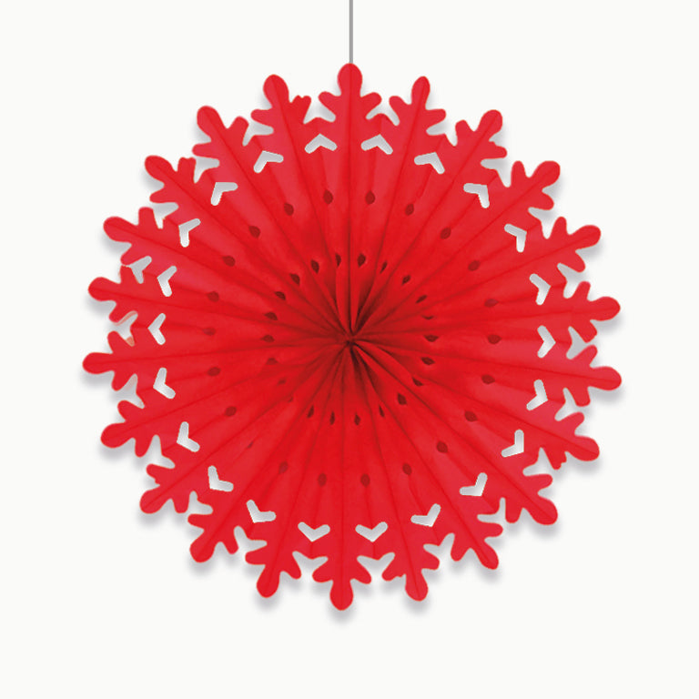 Abanico Papel Extra Grande Snowflakes Rojo